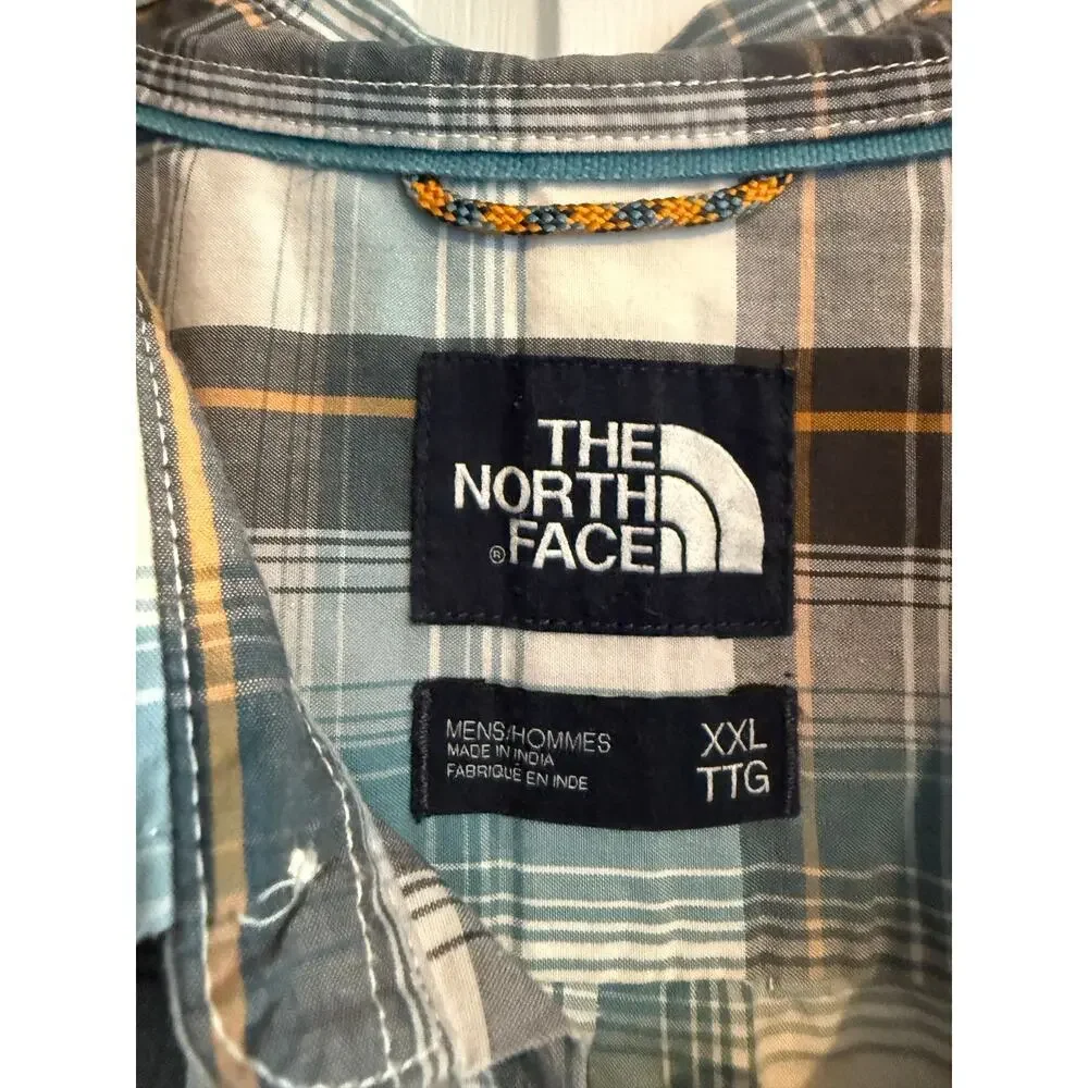 The North Face Men’s Short Sleeve Blue Plaid Button Up Shirt Sz XXL - Picture 4 of 6